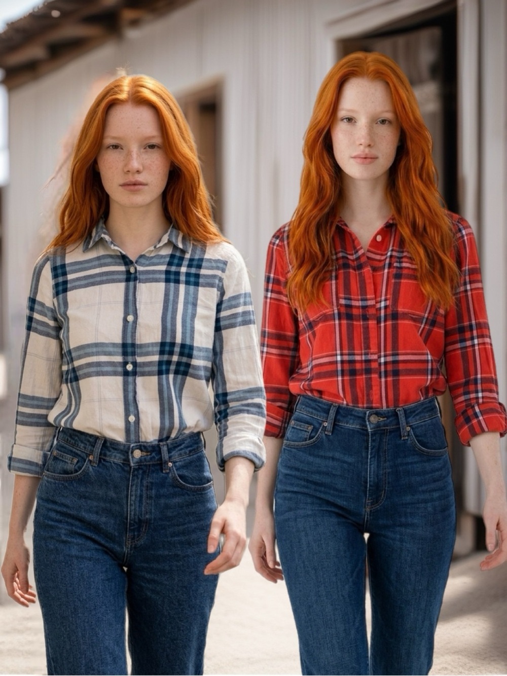 OLD NAVY 2 pcs Classic Plaided Checkered Long Sleeves Cowboy Tops